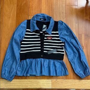 NWT Alice Blue Cropped Sweater Vest with Denim sleeves size L